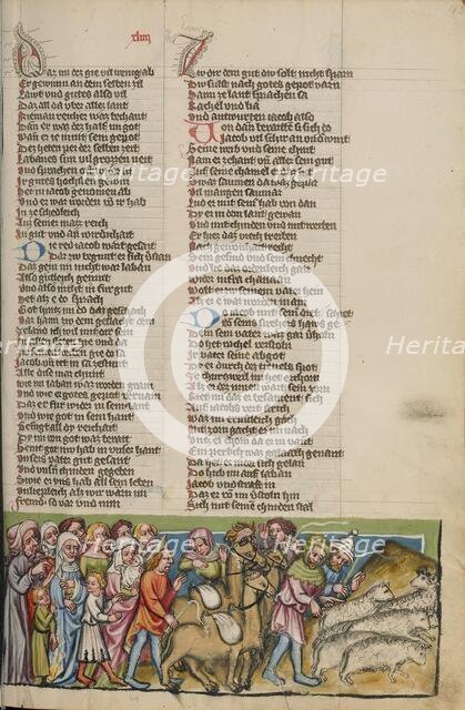 The Parting of Jacob and Laban; Weltchronik, about 1400-1410. Creator: Unknown.