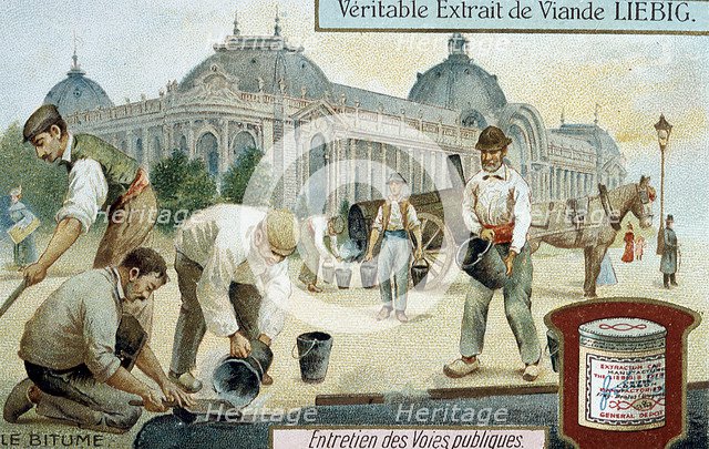 Laying bitumen road surface in a Paris street, c1900. Artist: Unknown