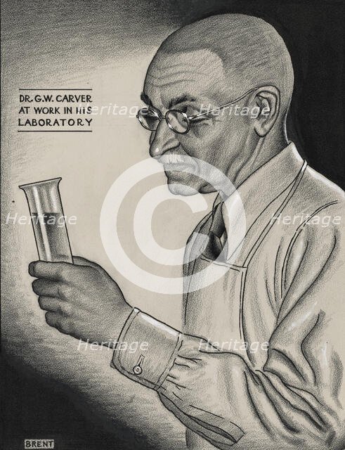 Dr. G.W. Carver at Work in His Laboratory, ca.1935 - 1943. Creator: Richard Brent.
