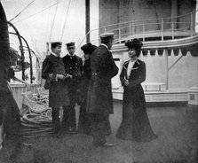 A group on the royal yacht Victoria and Albert III at Copenhagen, Sweden, 1908.Artist: Queen Alexandra