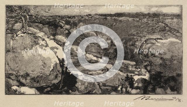 Fontainebleau Forest: The Cirque of Long-Rocher (La Forêt de Fontainebleau..., published 1908. Creator: Auguste Louis Lepère (French, 1849-1918); A. Desmoulins, Published in Revue Illustrée, 1887-90.