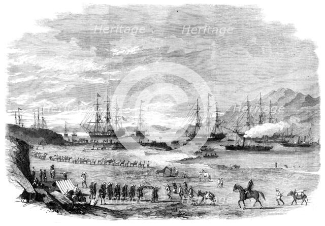The War in China - departure from Hockly Pier, Odin Bay, of the Sikh Cavalry and troops..., 1860. Creator: Unknown.