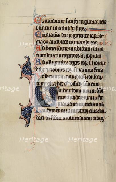 Initial L: A Seated King Holding a Vielle; Bute Psalter, text and illumination about 1285. Creator: Bute Master.