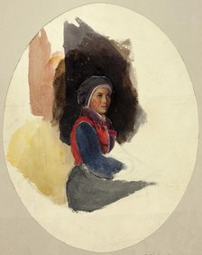 Sketch of Seated Woman in Peasant Costume, n.d. Creator: Unknown.