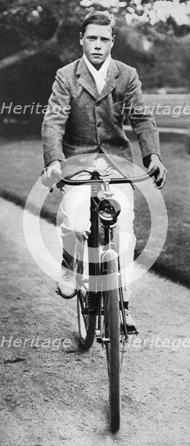 The future King Edward VIII riding his bicycle in 1911. Artist: Unknown