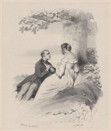 Man Proposing to a Woman whose Face is Hidden by Hair, ca. 1830-65. Creator: Célestin Nanteuil.