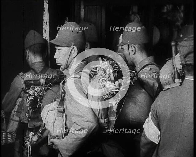 Japanese Army Soldiers Wearing Uniforms With Packs and Personal Equip...,1937. Creator: British Pathe Ltd.