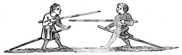 Boys Tilting in Pastime, 14th century, (1833). Artist: Unknown