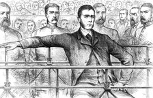 O'Donnell, the alleged murderer of James Carey, at Bow-Street Police Court, 1883. Creator: Unknown.