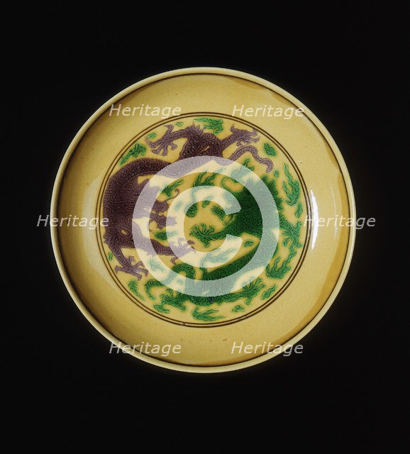 Green and aubergine dragon saucer, Kangxi period, Qing dynasty, China, 1662-1722. Artist: Unknown