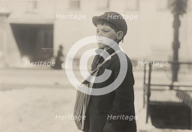 Tony Casale, "Bologna," 11 years old been selling newspapers for 4 years, Hartford..., March 1909. Creator: Lewis Wickes Hine.