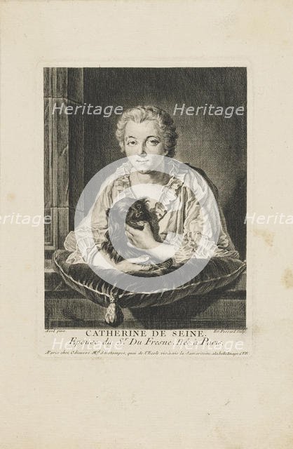 Portrait of the actress Madame Quinault-Dufresne (1705-1767) , c. 1750. Creator: Fessard, Étienne (1714-1777).