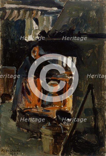 By the stove, from the interior of the hut, 1887. Creator: Akseli Gallen-Kallela.