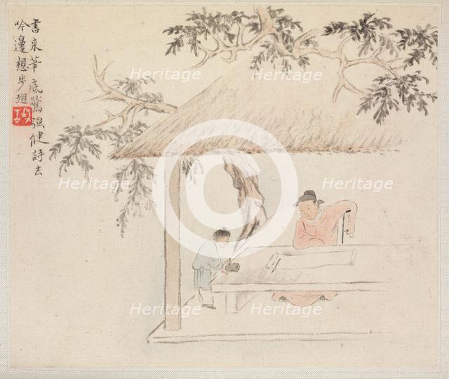 Album of Landscape Paintings Illustrating Old Poems: A Man Sits at a Table..., 1700s. Creator: Hua Yan (Chinese, 1682-about 1765).