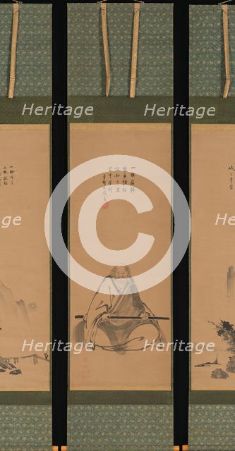 Zen Master with Meditation Staff, and Chinese-Style Landscapes, probably late 1620s-1644. Creator: Unkoku Toeki.