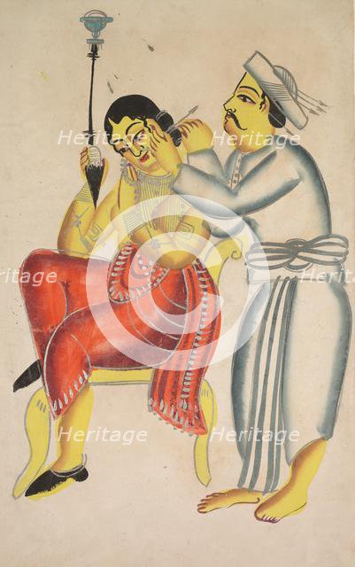 Barber Cleaning a Woman’s Ear, 1800s. Creator: Unknown.