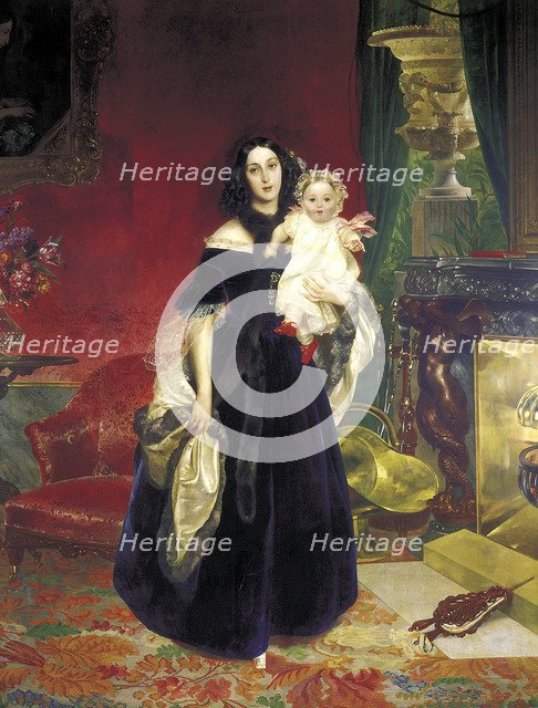 Maria Arkadyevna (Stolypina) Beck (1819-1889) with her Daughter, 1840.  Creator: Briullov, Karl Pavlovich (1799-1852).