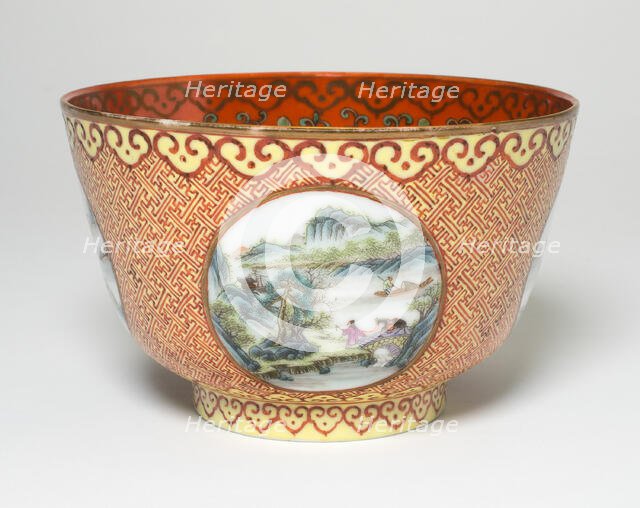 Bowl with Four Panels of Landscape Scenes, Qing dynasty (1644-1911), probably 19th century. Creator: Unknown.