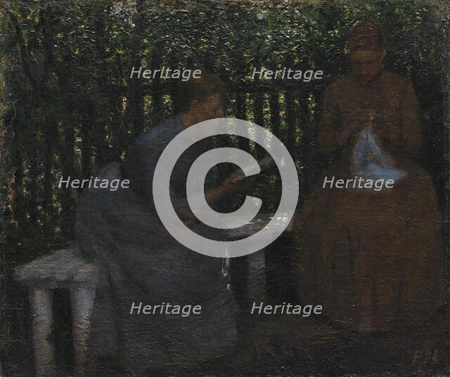 Two young women in a garden, 1880-1889. Creator: Peter Hansen.