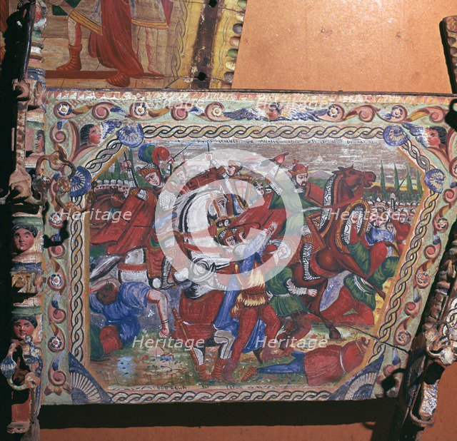 Depiction of the battle of Capua in 1501 on a painted cart, 16th century. Artist: Unknown