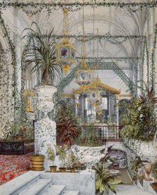 Interiors of the Winter Palace. The Winter Garden of Empress Alexandra Fyodorovna, 1860s. Artist: Ukhtomsky, Konstantin Andreyevich (1818-1881)