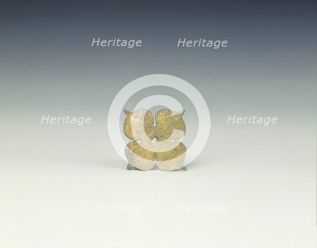 Quadrafoil applique with prancing horned sheep, Han dynasty, China, 206 BC-220 AD. Artist: Unknown