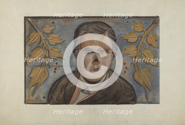 Stern Board Carving, c. 1937. Creator: Sumner Merrill.