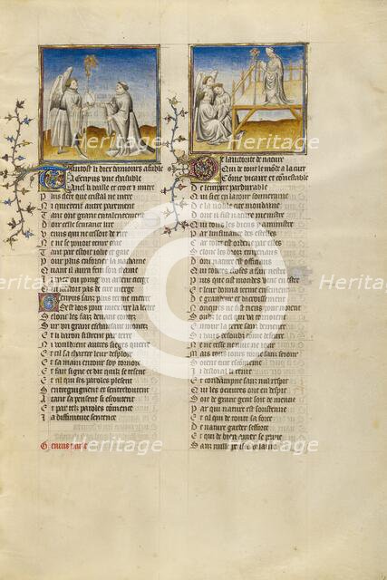 The God of Love Giving a Crosier and a Miter to Genius: Genius Reading a Scroll..., about 1405. Creator: Unknown.