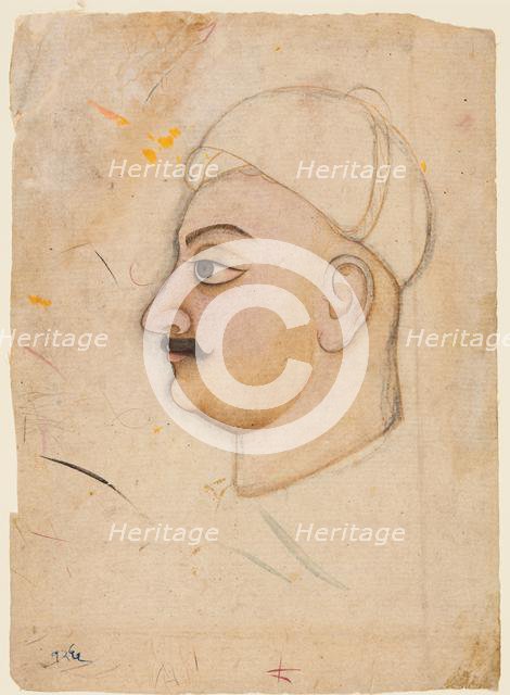 Drawing of a mans head with an unusual turban, c. 1780. Creator: Unknown.