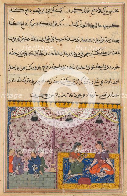 Page from Tales of a Parrot (Tuti-nama): Twenty-third night: The merchant’s daughter..., c. 1560. Creator: Unknown.