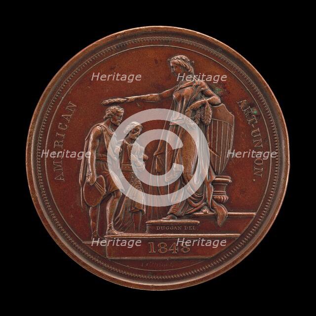 Fame Crowning Painting and Sculpture [reverse], 1848. Creator: Charles Cushing Wright.