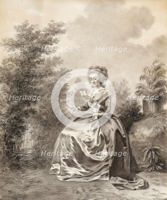Madame Vigée Le Brun Seated in a Garden Reading a Letter, 1783. Creator: Lemoine, Jacques-Antoine-Marie (1751-1824).