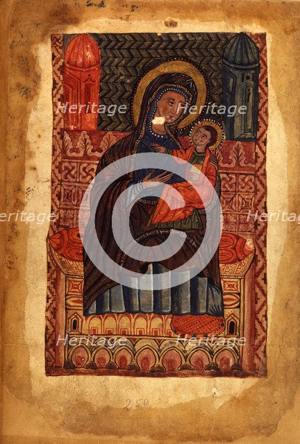 Mother of God and child (Manuscript illumination from the Matenadaran Gospel), 1378.
