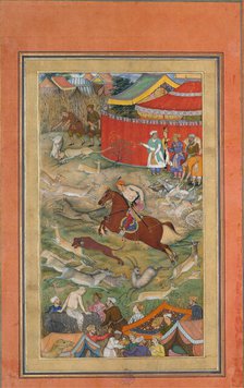 Hamid Bhakari Punished by Akbar, Folio from an Akbarnama, ca. 1604. Creator: Manohar.