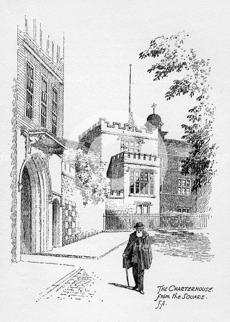 The Charterhouse from the square, London, 1912.Artist: Frederick Adcock