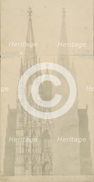 Facade of a Gothic cathedral, c.1850. Creator: Petrus Josephus Hubertus Cuypers.