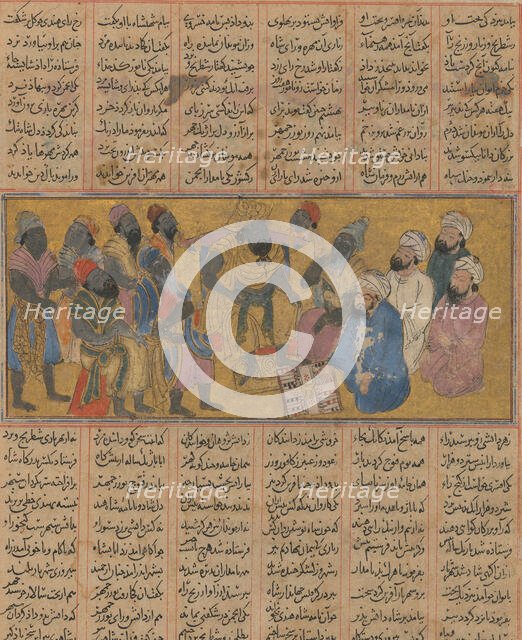 Buzurjmihr Explains the Game of Backgammon (Nard) to the Raja of Hind..., ca. 1300-30. Creator: Unknown.