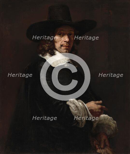 Portrait of a Gentleman with a Tall Hat and Gloves, c. 1656/1658. Creator: Rembrandt Harmensz van Rijn.