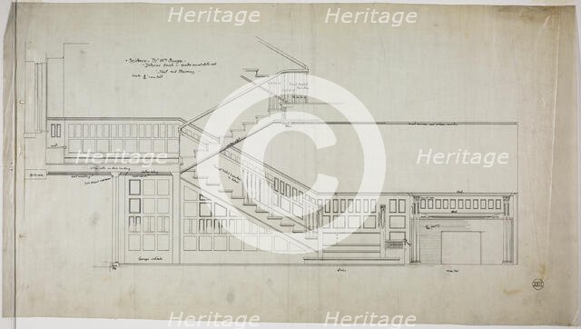 William Bunge House, Chicago, Illinois, Hall and Main Stairway Details, 1889/90. Creator: Treat & Foltz.