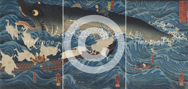 Sanuki no in kenzoku o shite Tametomo wo sukuu zu, 1851. Creator: Kuniyoshi, Utagawa (1797-1861).