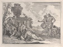 Satyr with Club and Seven Figures, from "Bacchanals and Histories", 1744. Creator: Francesco Fontebasso.