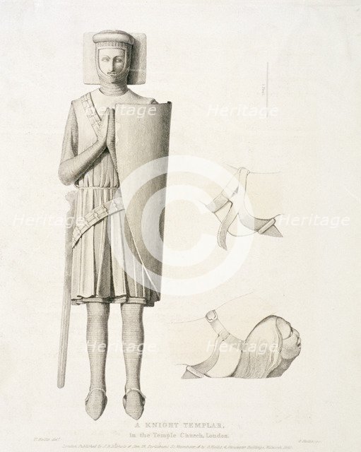 View of the effigy of a knight from Temple Church, London, 1840. Artist: George Hollis