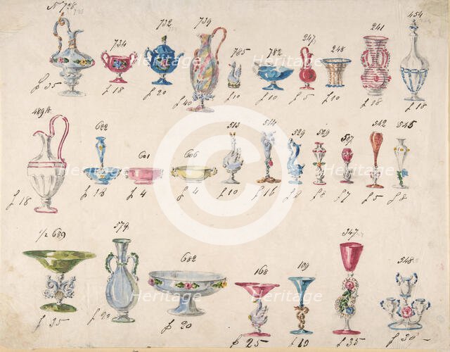 One of Twenty-Three Sheets of Drawings of Glassware (Mirrors, Chandeliers, Goblets, etc.), 1850-80. Creator: Compagnia di Venezia & Murano.
