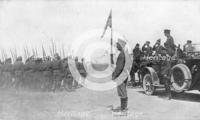 Russian troops parading in front of Alexander Kerensky, First World War, July 1917. Artist: Unknown
