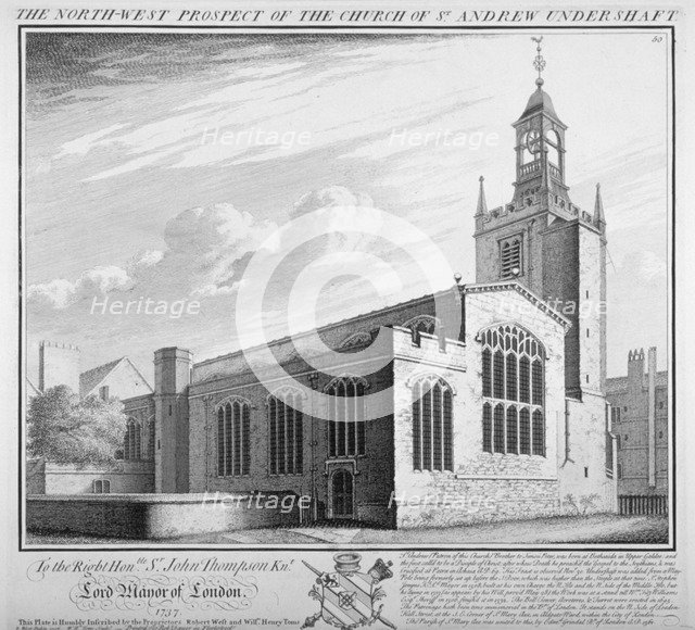 St Andrew Undershaft, City of London, 1736.                                           Artist: William Henry Toms