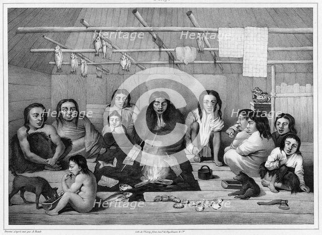 Interior of a clochan hut (Sitka island, north coast of America), 19th century. Creators: Alexander Postels, Godefroy Engelmann.