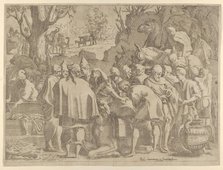 Men Gathered Around a Camel, mid-16th century. Creator: Leon Davent.