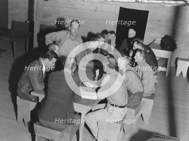 Meeting of the camp council, FSA camp, Farmersville, California, 1939. Creator: Dorothea Lange.