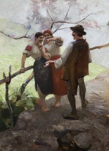Hutsuls in Conversation, c1888. Creator: Waclaw Szymanowski.