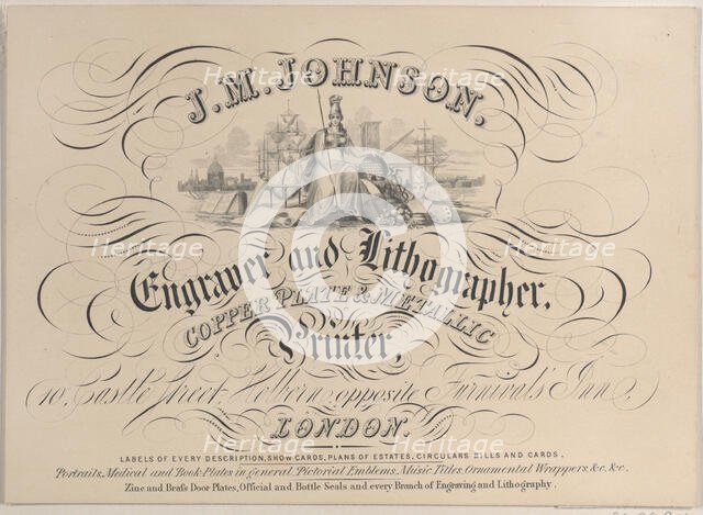 Trade card for J.M. Johnson, Engraver and Lithographer, 19th century. Creator: Anon.